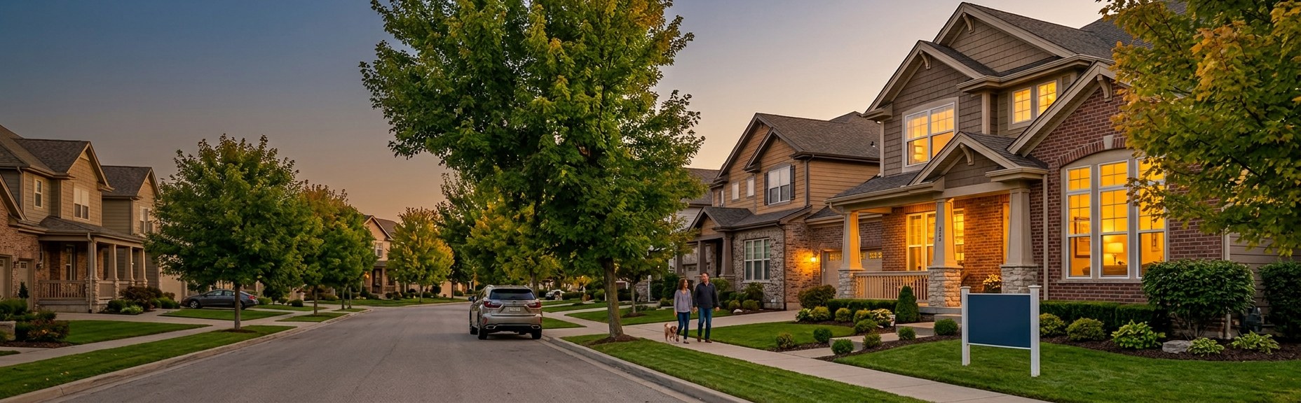Neighborhood street at dusk